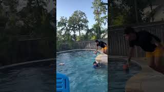 Mom drops fake baby in pool to see what dad and son do shorts [upl. by Ybok]