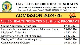 University of Child Health Sciences UCHS Lahore Admissions 202425 DPT amp Allied Health Sciences [upl. by Haimrej342]