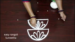 Lotus with Diya rangoli design  Simple muggulu  easy Deepam kolam [upl. by Imefulo]