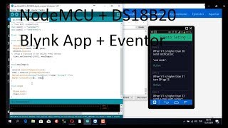 NodeMCU ESP8266  DS18B20 sensor  Blynk app  eventor widget send notification [upl. by Tham397]