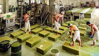 How Millions Tons of Olive Soap Bars Are Produced in the Factory  Harvesting and Processing Olives [upl. by Eilyah752]