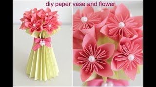 DIY Paper Flower Vase and Flower  Easy DIY  Paper Craft  Inspiration kidzone [upl. by Sterner]