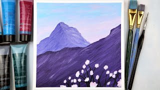 Mountain Wildflowers  Acrylic Painting Idea for Beginners  Step by Step 67 [upl. by Halet554]