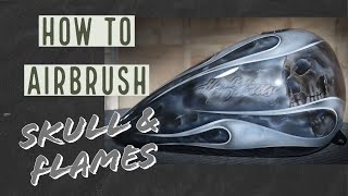 How to Custom Paint amp Airbrush a Realistic Skull and Pinstriped Flame on a Harley Davison Fuel Tank [upl. by Aruat]