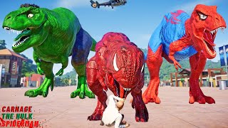 SPIDERMAN VS CARNAGE HULK BATMAN JOKER THE FLASH The Epic Super Hero Dino Fight of the Century [upl. by Muriah475]