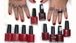 CND Vinylux  Comparing Red Shades live swatch on real nails [upl. by Inimak]