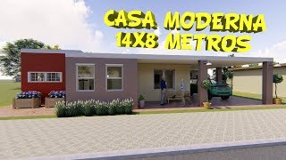 Modelo de casa moderna de 14x8 metros  14 x 8 House Plans [upl. by Ferree858]