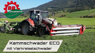 BBUmwelttechnik  Steyr CVT 4130  BBU Kammschwader 330F ECO  Krone Swadro 1400 4 Kreiselschwader [upl. by Cyprian]