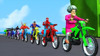 Game 5 Superhero vs spiderman vs hulk with Offroad motorbike racing challenge over obstacles funny [upl. by Anitsirt]