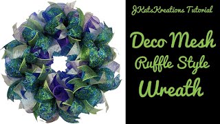 Deco Mesh Ruffle Wreath TutorialMesh Wreath with RibbonBeginner Wreath [upl. by Ellevart971]