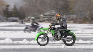 Ice Ninja Kawasaki KX250F Ice Racing  ON TWO WHEELS [upl. by Nyraa]