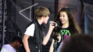 Justin Bieber brings fan on stage and sings to her [upl. by Acnalb]