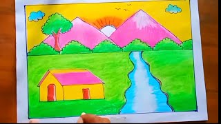 Nature Scenery 🥰🥰🥰 Drawing with Pencil 💖💖 Easy Technique ll Easy drawing art artwork villageart [upl. by Anilesor]