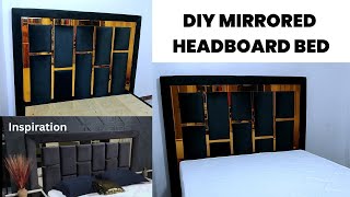 DIY HOW TO MAKE A MIRRORED HEADBOARD BED FROM SCRATCH HEADBOARD WITH MIRROR TILES [upl. by Imuyam]