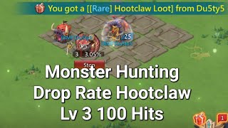 Lords Mobile  Monster Hunting Drop Rate Hootclaw Lv 3 100 Hits [upl. by Noscire865]