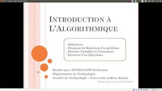 Cours 01  Introduction à lAlgorithmique [upl. by O'Doneven]