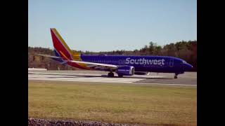 Southwest Airlines Boeing 737 MAX Takeoff at Manchester Boston Regional Airport 11824 [upl. by Loutitia]