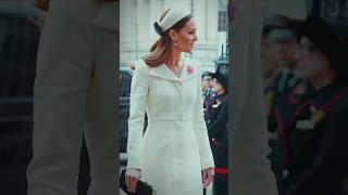 Catherine in a white coat dress with a matching hat Anzac Day service at Westminster Abbey in 2022 [upl. by Molly]