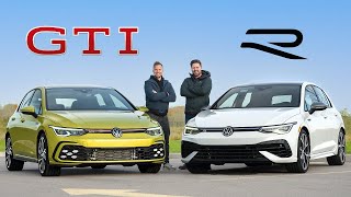 2022 VW Golf GTI vs Golf R Review  Thrifty Meets Drifty [upl. by Ecnahc415]