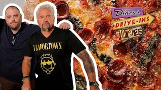 Guy Fieri amp Christian Petroni Eat A Connecticut Pizza  Diners DriveIns and Dives  Food Network [upl. by Jacinthe544]