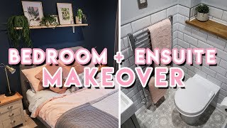 DIY Bedroom Makeover  EnSuite Bathroom Renovation 2019  Dark Blue Gold  Pink [upl. by Enelak]