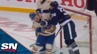 Auston Matthews Crosschecks Rasmus Dahlin Up High In Front Of The Sabres Net [upl. by Enelrihs]