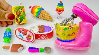 DIY How To Make Clay Miniature Realistic Foods Milkshake Ice Cream Rainbow cone Juice diy foods [upl. by Fari]