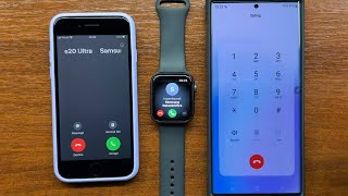 iPhone SE 3 iOS 17  Apple Watch 6 WatchOS 10 Incoming Call vs Samsung Note20 Ultra Outgoing Call [upl. by Aeslek]