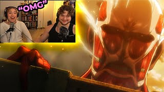 I showed my Girlfriend Anime for the first time Attack on Titan S1E1 Reaction [upl. by Zolly]