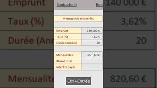 Calculer les mensualités dun prêt avec Excel AstucesExcel FormationExcel ApprendreExcel [upl. by Nyleahs]