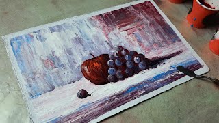 Palette Knife Still Life Painting – Simple Acrylic Apple and Grapes Painting [upl. by Leanora473]