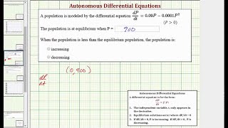 Encuentre la población de equilibrio y cuándo la población está aumentando dada una DE autónoma [upl. by Lorain]