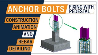 Anchor bolt fixing details  Footing Pedestal reinforcements  3d animation of Rc foundation [upl. by Demetri]