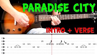 PARADISE CITY  Guitar intro  verse lesson with tabs fast amp slow  Guns N Roses [upl. by Aietal]