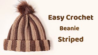 Easy Crochet Striped Beanie Tutorial [upl. by Lynnett744]