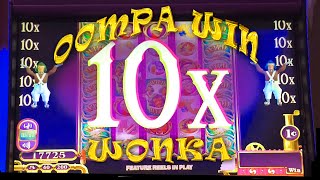 BIG 10x MULTIPLIER Willy Wonka Slot Machine Oompa Loompa Bonus Big Win [upl. by Haral]