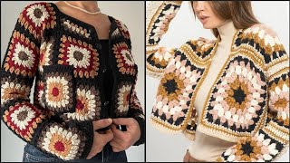 Colorful Cotton Cardigan Granny Square Afghan Coat Crochet Knit Jacket2024 [upl. by Moritz]