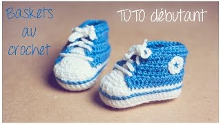 Baskets Converse au crochet Taille naissance à 12 mois Partie 12 TUTO pour débutants [upl. by Yemorej]