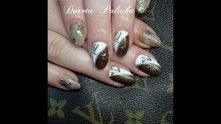 Louis Vuitton embossed gold foildesign nails sculpted foil design gel transfer foil nail art [upl. by Bren]