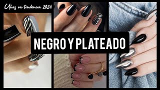 DISEÑOS DE UÑAS NEGRO Y PLATEADO uñas uñasdemoda uñasdecoradas nails nailspolish blacknails [upl. by Niad579]