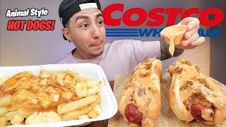 MUKBANG EATING Animal Style Costco Hot Dogs and Poutine [upl. by Dann]