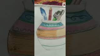 Easy pot drawing with pencil colour ytshorts drwatson potdrawing [upl. by Hayila]