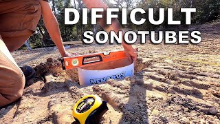 Placing 9 Sonotube Concrete Forms in Very Sloppy Holes and Bedrock [upl. by Eanahs]