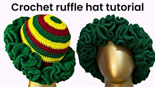 Easy Crochet ruffle bucket hat  step by step tutorial [upl. by Kiri348]