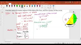 Find area of shaded region if PQ24cm PR7cm and O is center of circlecircle shaded portion [upl. by Lledner]