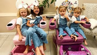 BESTIES BABYSIT TWINS TAYTUM and OAKLEY AT A NAIL SALON [upl. by Sivar]