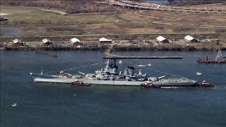 LIVE Battleship New Jersey continues voyage down Delaware River [upl. by Abelard]