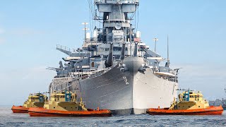 US Massive Battleship Taken Into Sea by Powerful Tugboats [upl. by Trofmoc]