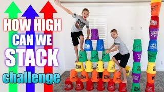 GIANT Stacking Cups Tallest Possible Tower Challenge [upl. by Hicks]