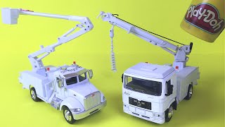 Mighty Machines toys Peterbilt Bucket truck amp MAN Digger Utility Truck Construction Toys For kids [upl. by Ebbarta]